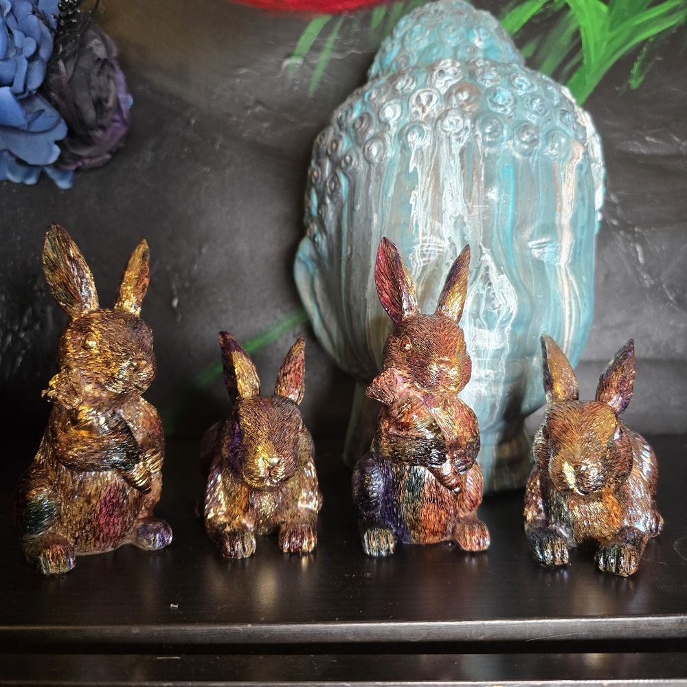 4 HANDCRAFTED Upcycled Bunny Rabbits HANDPAINTED Easter Bunny Home Art Decor